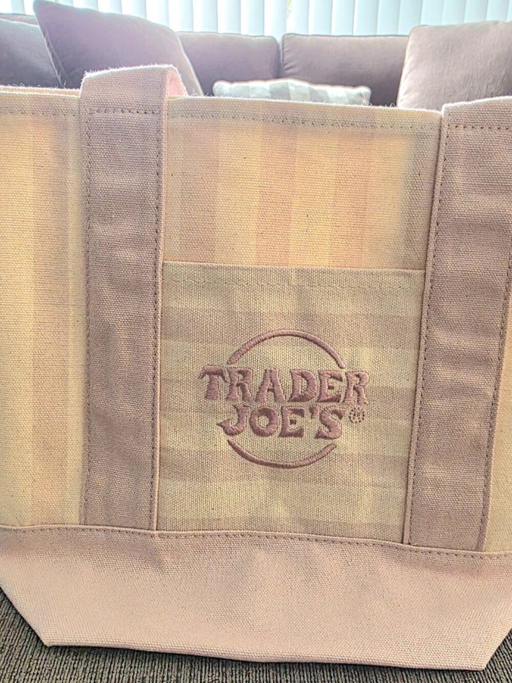 Trader Joe's 2 NEW MINIs- Pastel Pink/Cream AND Mint Striped Canvas Totes- NWT! - Picture 4 of 12